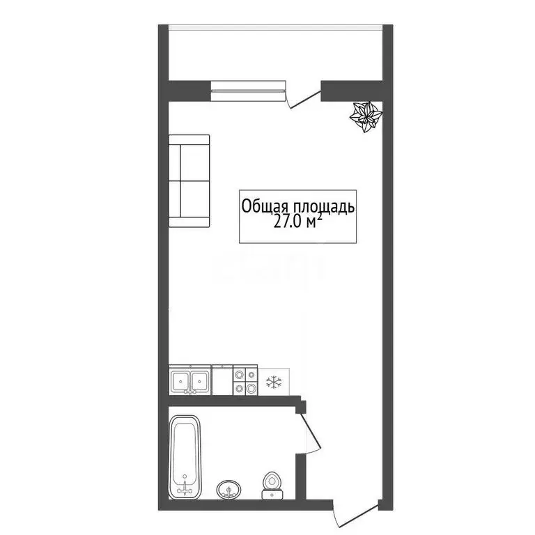 Квартира-студия: Новосибирск, улица Фадеева, 66/5 (27 м) - Фото 2