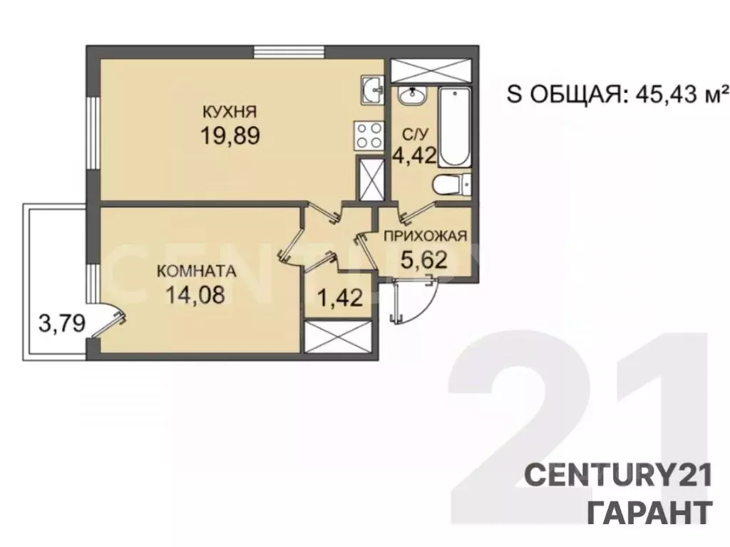1-к кв. Санкт-Петербург просп. Энергетиков, 9К1 (45.0 м) - Фото 2