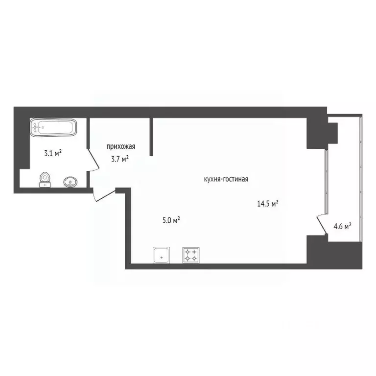 Студия Красноярский край, Красноярск ул. Мужества, 10Б (26.6 м) - Фото 1