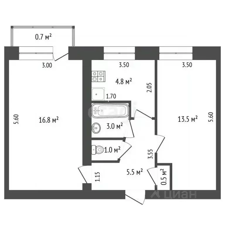 2-к кв. Мордовия, Саранск ул. Степана Разина, 46 (44.8 м) - Фото 2