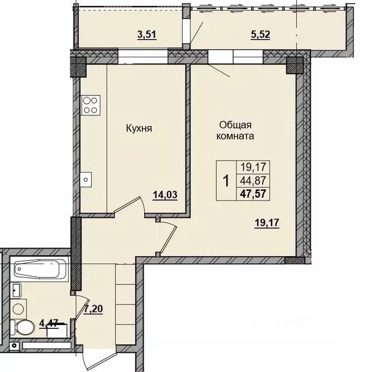 1-к кв. Саха (Якутия), Якутск ул. Красильникова, 5 (47.57 м) - Фото 0