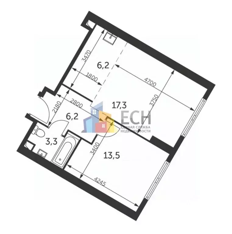 2-к кв. Москва ул. Обручева, 28К7 (46.5 м) - Фото 1