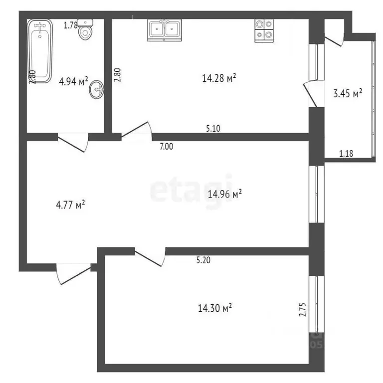 2-к кв. Ростовская область, Батайск Комсомольская ул., 135к2 (55.0 м) - Фото 1