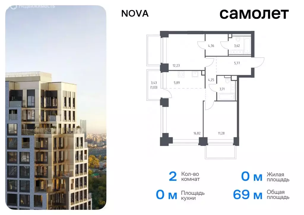 1-комнатная квартира: Москва, жилой комплекс Нова, к1 (36.58 м) - Фото 0