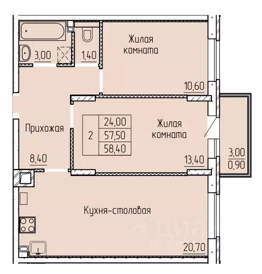 2-к кв. Ростовская область, Батайск ул. Макаровского, 4к2 (58.5 м) - Фото 0