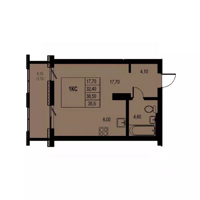 Студия Новосибирская область, Новосибирск Авиастроителей мкр,  (35.5 ... - Фото 1