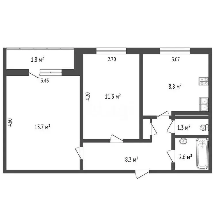 2-комнатная квартира: Щёлкино, 3-й микрорайон, 99 (47.9 м) - Фото 1