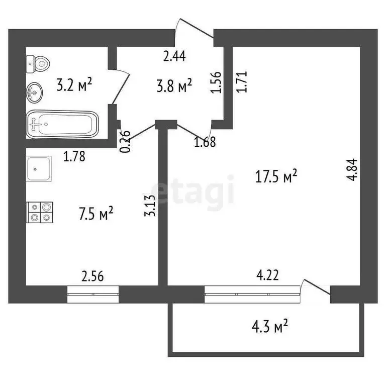 1-комнатная квартира: Ишим, улица Рокоссовского, 15 (31.2 м) - Фото 0