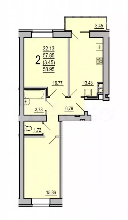 2-к. квартира, 62,6 м, 2/10 эт. - Фото 0