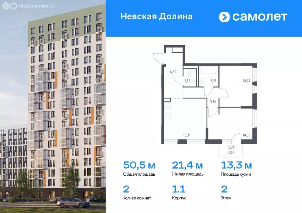 2-комнатная квартира: деревня Новосаратовка, жилой комплекс Невская ... - Фото 0