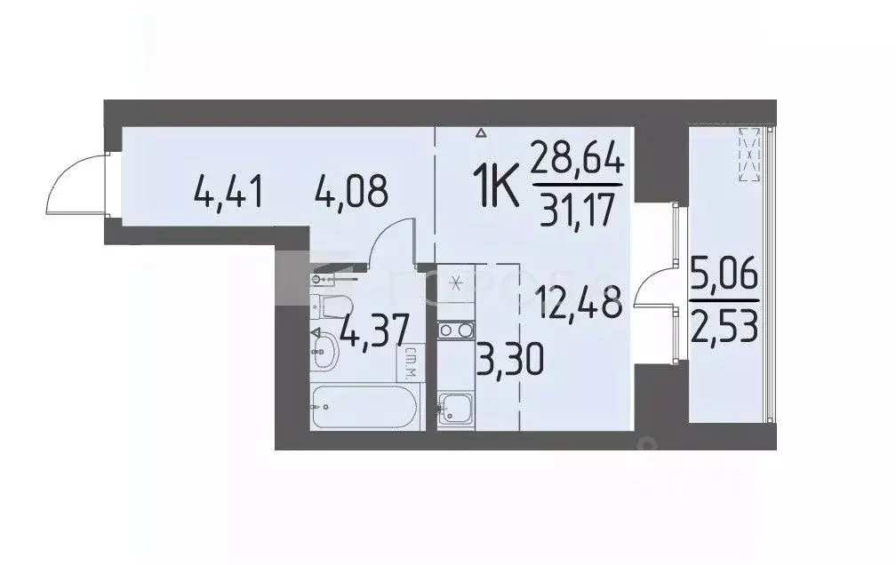 Студия Томская область, Томский район, д. Кисловка, Левобережный мкр ... - Фото 1