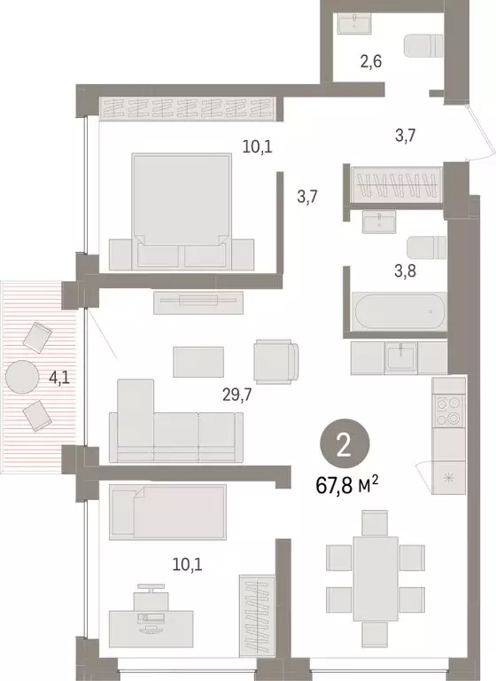 2-комнатная квартира: Тюмень, Урайская улица (67.82 м) - Фото 1