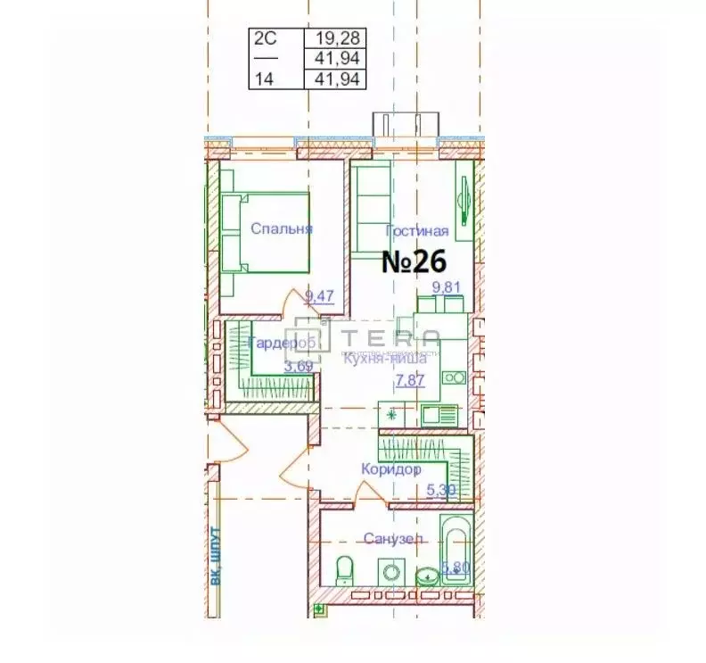 2-к кв. Башкортостан, Уфа Дагестанская ул., 12 (41.94 м) - Фото 2