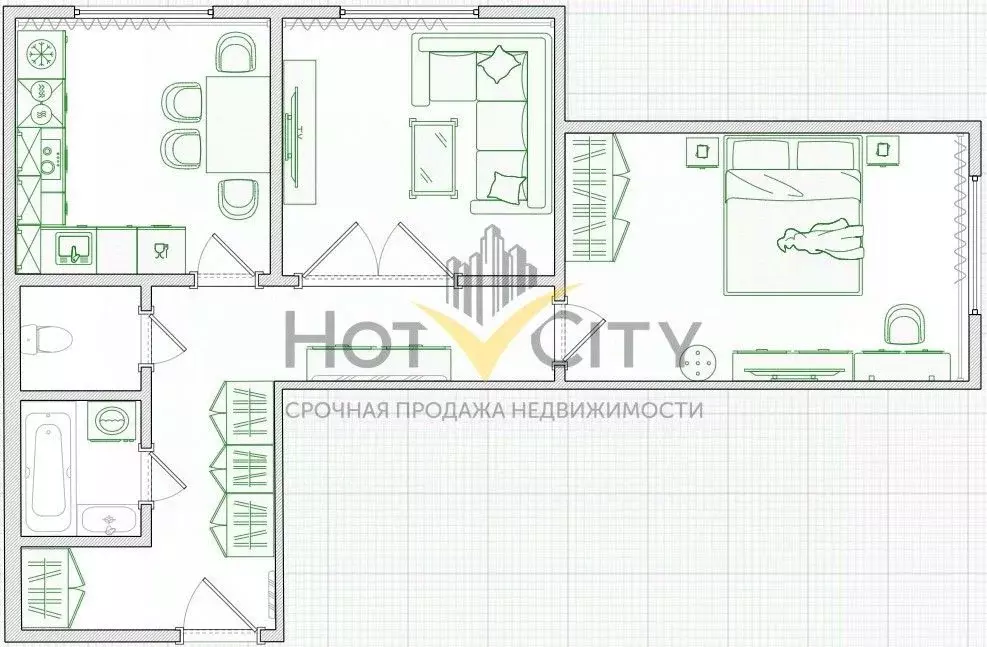 2-к кв. Москва ул. Берзарина, 32к3.2 (53.2 м) - Фото 1