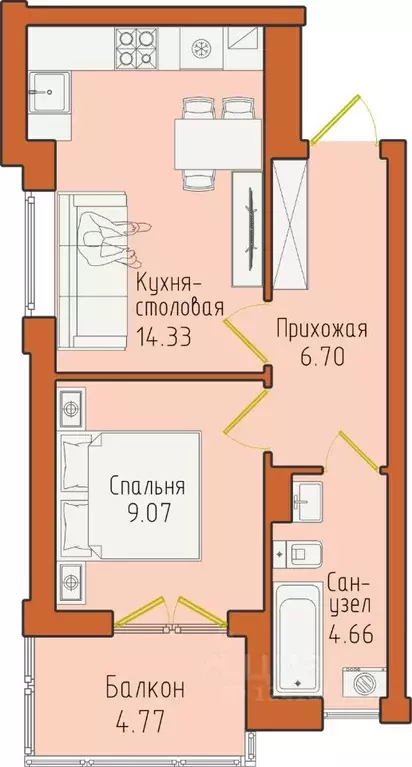 1-к кв. Калининградская область, Светлогорск пос. Отрадное,  (39.53 м) - Фото 0