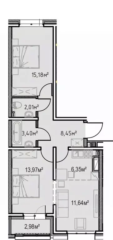 2-к кв. Иркутская область, Иркутск Иркутск-2 мкр, Зенит жилой комплекс ... - Фото 1