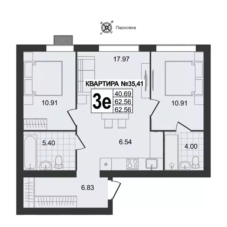 3-к кв. Владимирская область, Муром ул. 1-я Новослободская (62.56 м) - Фото 0