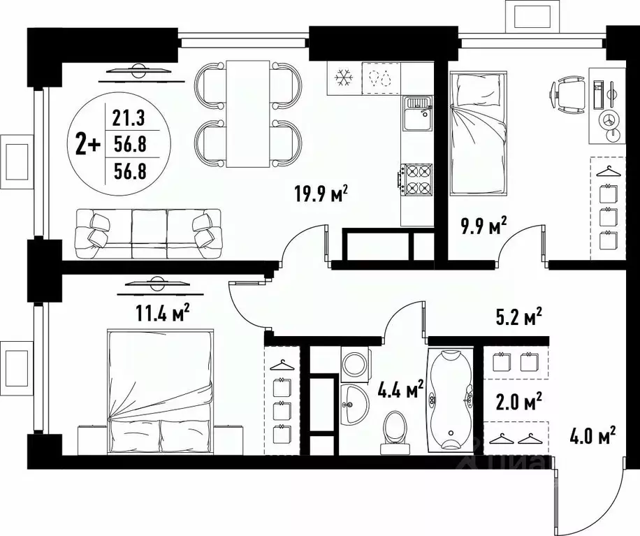 3-к кв. Астраханская область, Астрахань ул. Бэра, 29 (56.8 м) - Фото 2