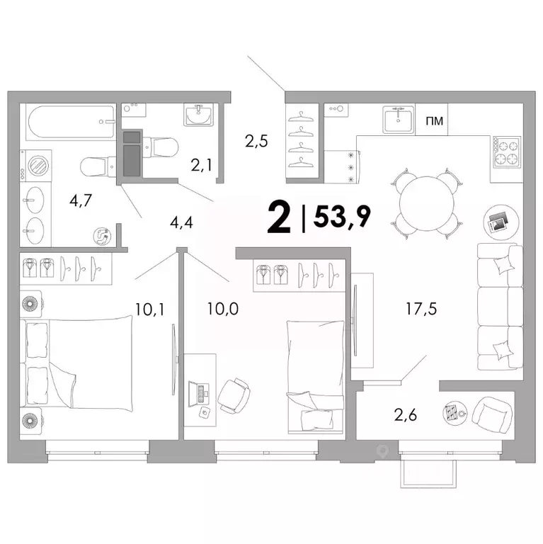 2-к кв. Владимирская область, Владимир Уно жилой комплекс (53.9 м) - Фото 1