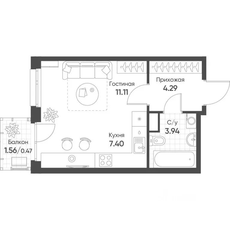 Студия Татарстан, Казань Счастье в Казани жилой комплекс (27.2 м) - Фото 1