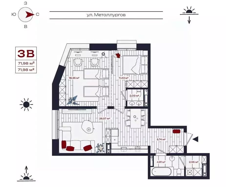 3-к кв. Иркутская область, Братск ул. Металлургов, 10 (71.98 м) - Фото 0