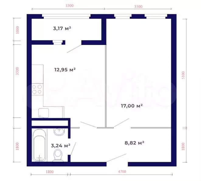 1-к. квартира, 45,2 м, 8/9 эт. - Фото 1