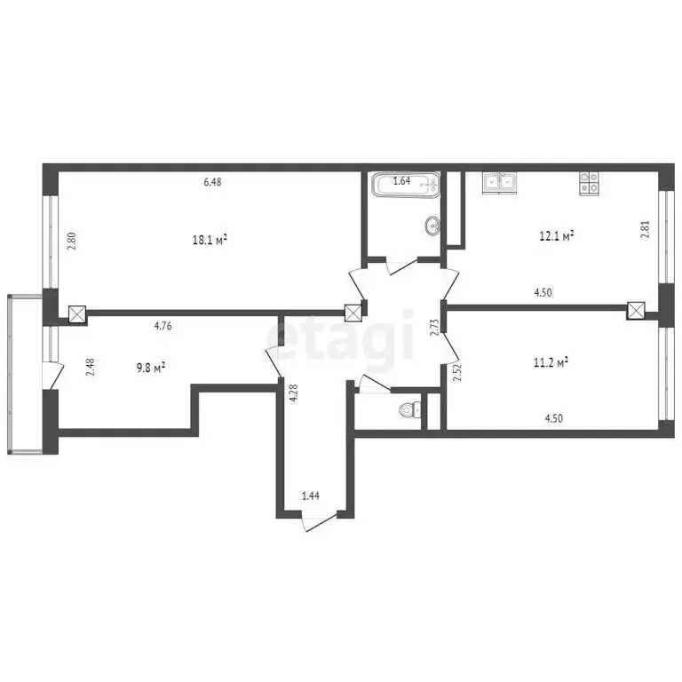 3-комнатная квартира: Вологда, улица Чернышевского, 122Ак1 (66.2 м) - Фото 1