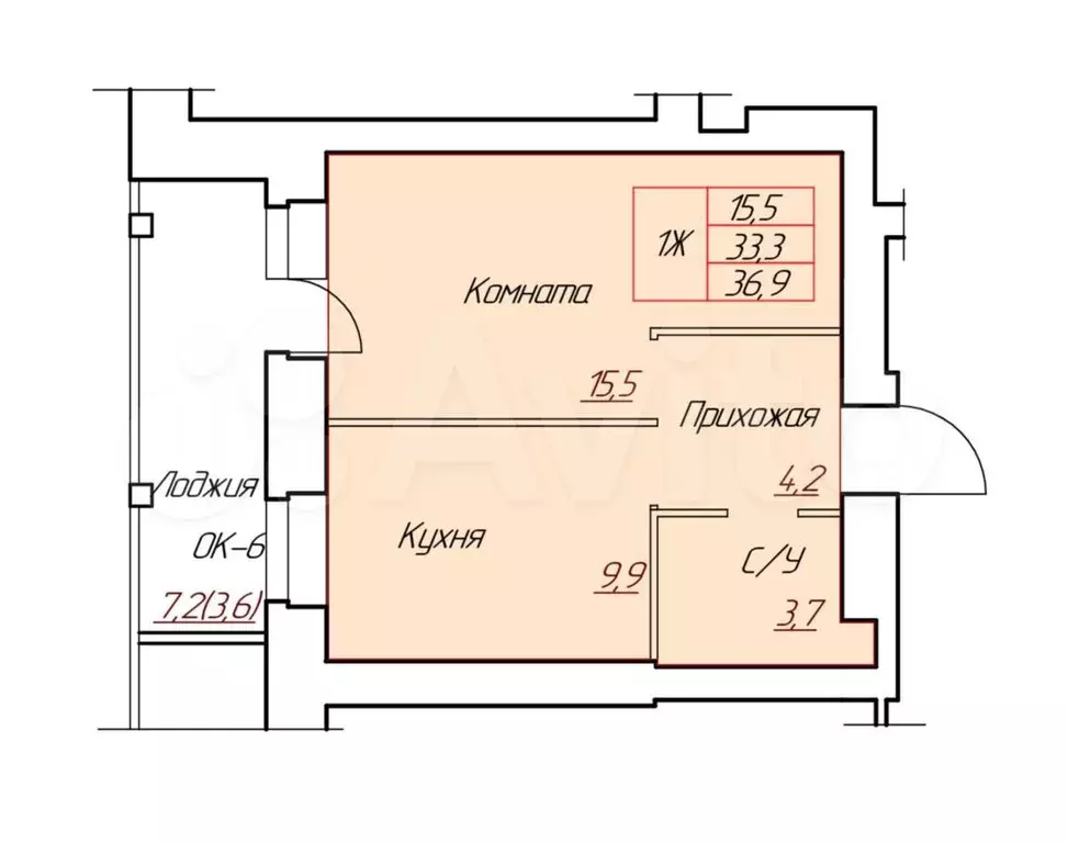 1-к. квартира, 36,9 м, 15/16 эт. - Фото 0