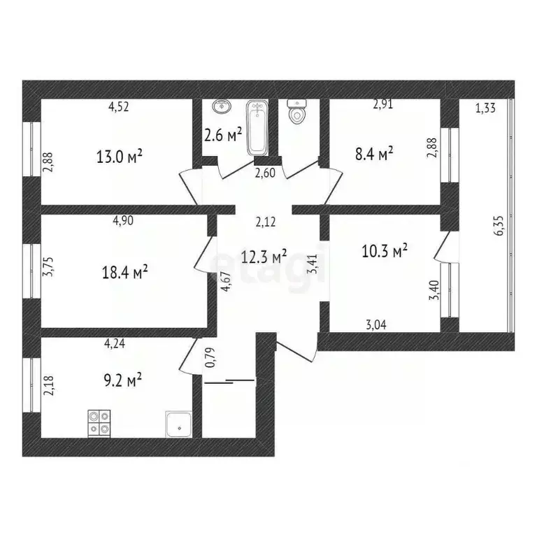 4-к кв. Амурская область, Благовещенск Партизанская ул., 19 (77.0 м) - Фото 2