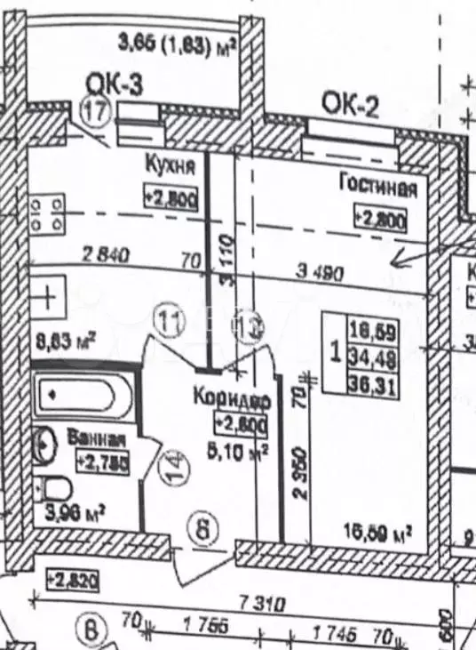 1-к. квартира, 34,1 м, 6/8 эт. - Фото 0