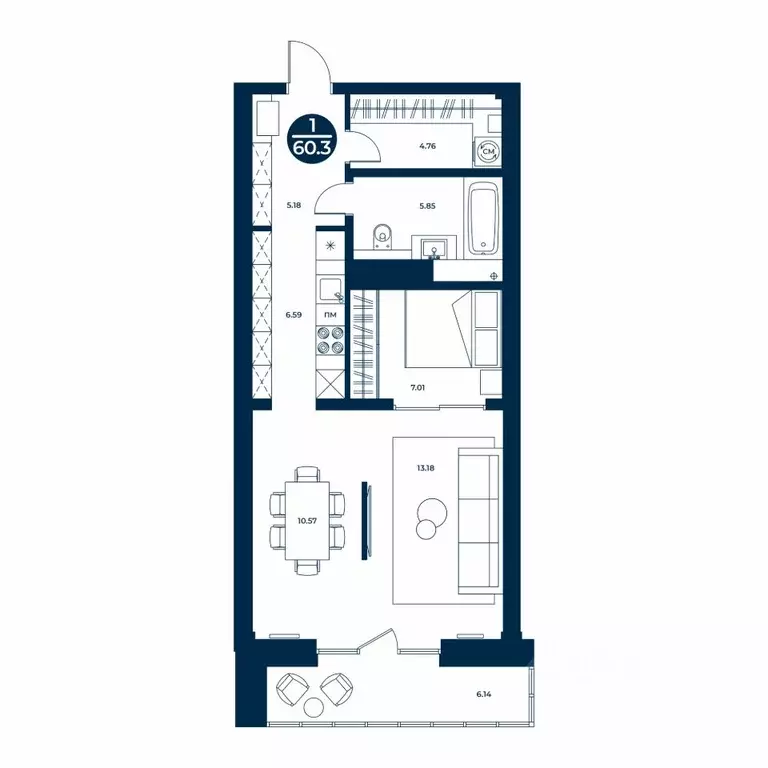 1-к кв. Хакасия, Абакан ул. Генерала Тихонова, 14 (60.3 м) - Фото 1