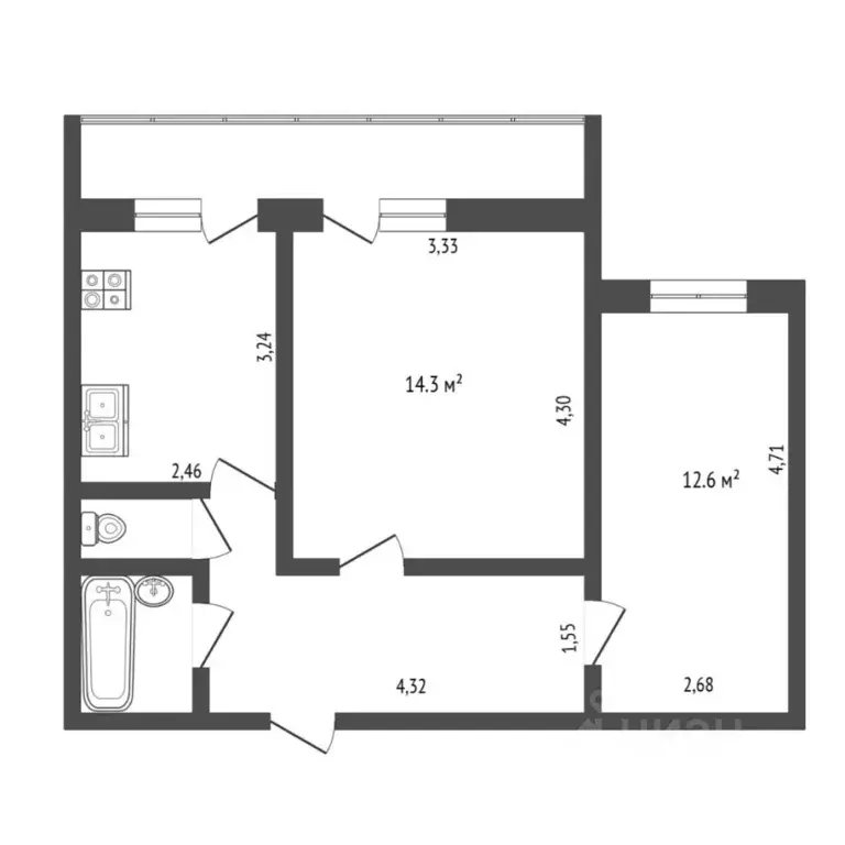 2-к кв. Тюменская область, Тюмень Холодильная ул., 13А (52.0 м) - Фото 1
