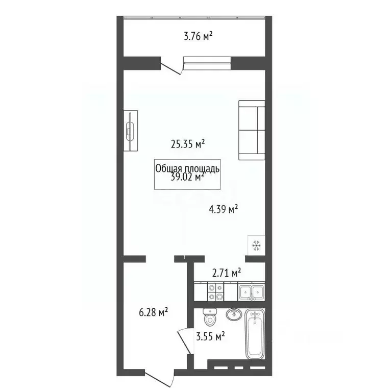 Студия Новосибирская область, Новосибирск ул. Плющихинская, 9 (39.0 м) - Фото 2