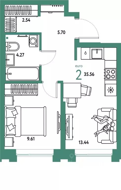 2-к кв. Тюменская область, Тюмень Береговая ул., 100к2 (35.56 м) - Фото 1