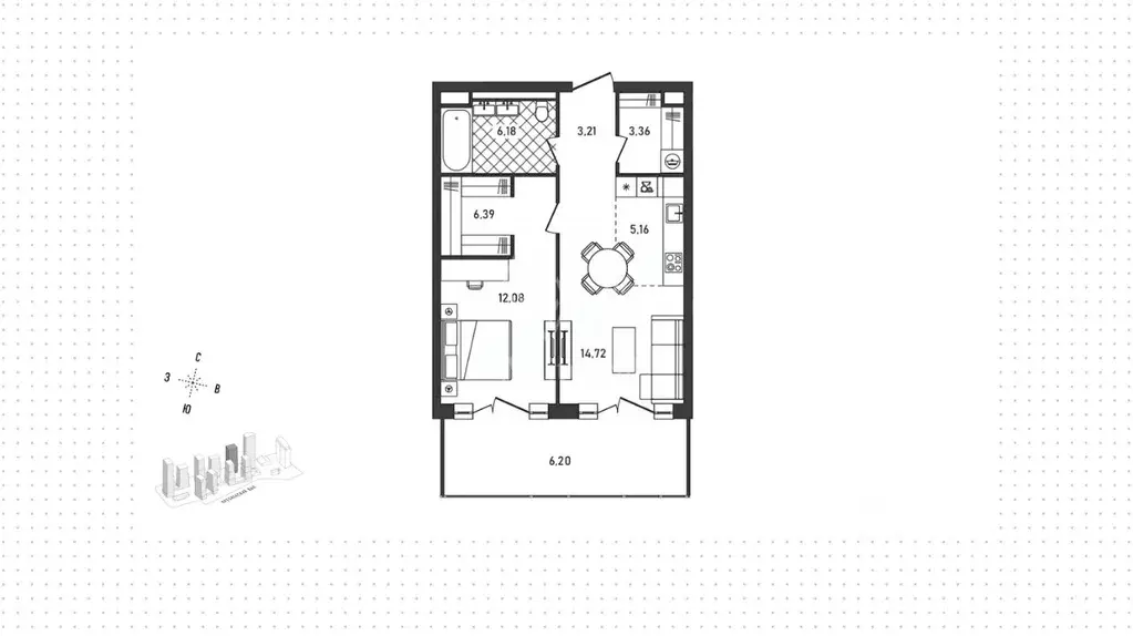 2-к кв. Москва Репаблик жилой комплекс, к2.3 (58.0 м) - Фото 1