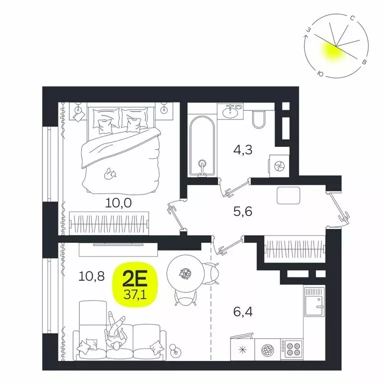 2-комнатная квартира: Екатеринбург, жилой район Южная Ботаника, ЖК ... - Фото 1