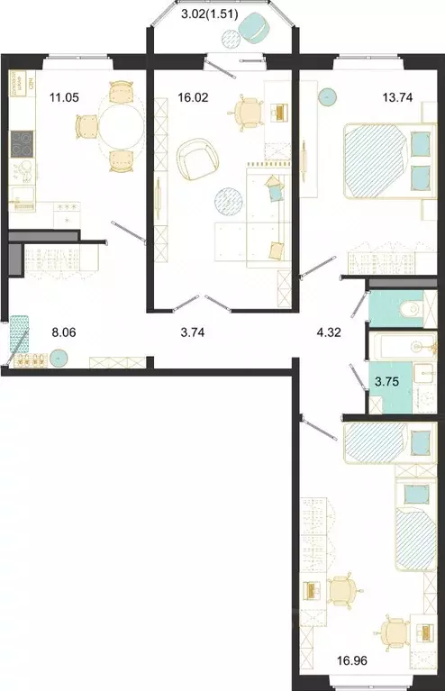 3-к кв. Московская область, Домодедово ул. Текстильщиков, 45 (79.15 м) - Фото 1