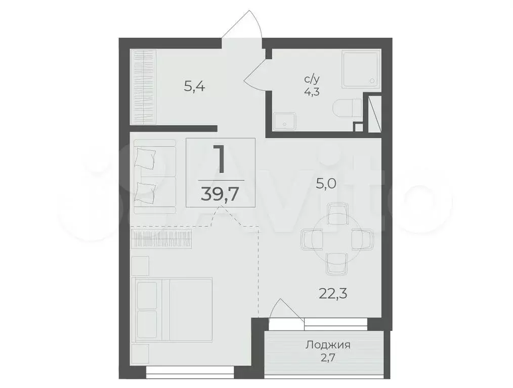 1-к. квартира, 41,2 м, 2/7 эт. - Фото 0
