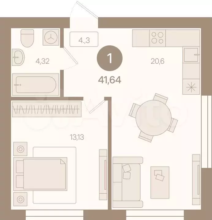 2-к. квартира, 41,6 м, 3/8 эт. - Фото 0