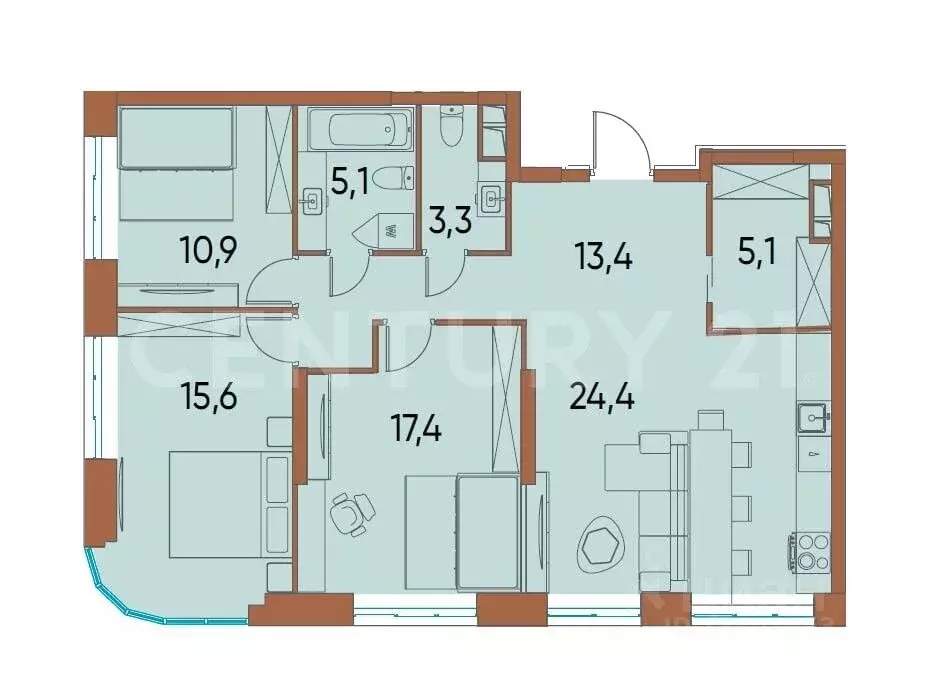 3-к кв. Москва ул. Нижние Мневники, 16к4 (96.2 м) - Фото 1