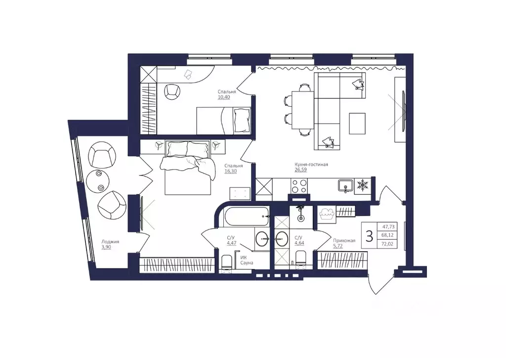 3-к кв. Башкортостан, Уфа Новомостовая ул., 4А (73.4 м) - Фото 0