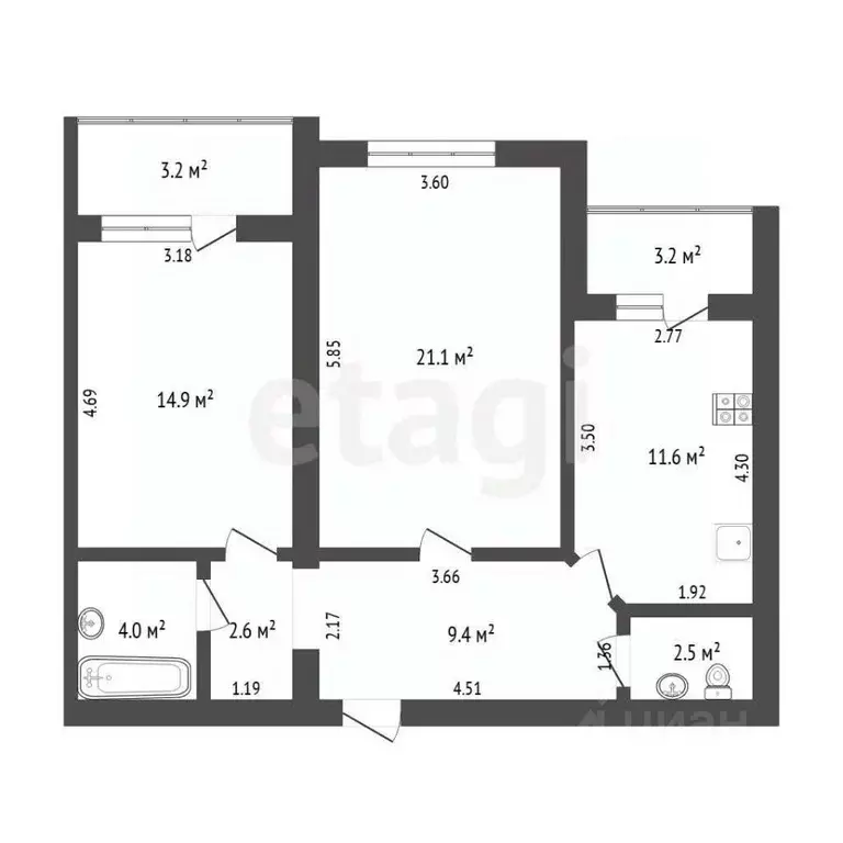 2-к кв. Тюменская область, Тюмень ул. Пермякова, 63 (66.1 м) - Фото 2
