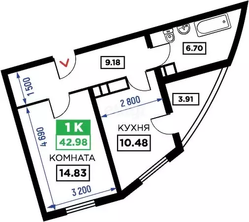 1-комнатная квартира: Краснодар, Воронежская улица, 47/11 (40.9 м) - Фото 0