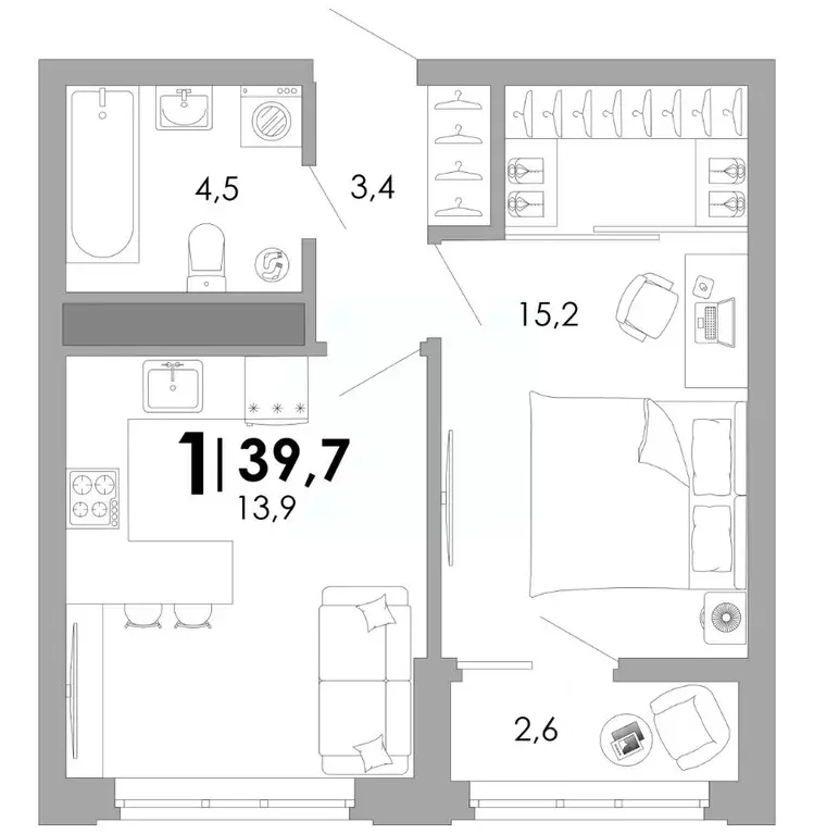 1-к кв. Владимирская область, Владимир Уно жилой комплекс (39.69 м) - Фото 1