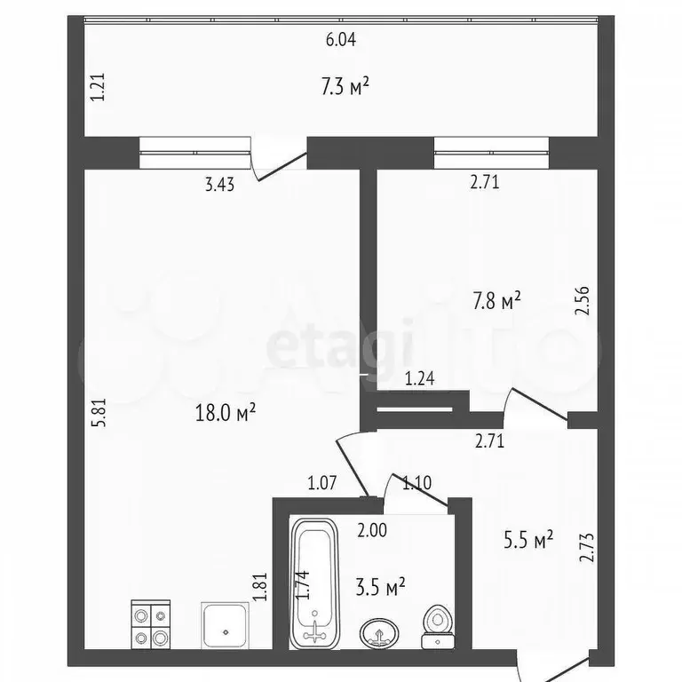 1-к. квартира, 34,8 м, 6/10 эт. - Фото 0