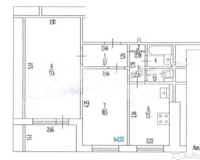 2-к. квартира, 43,1 м, 5/9 эт. - Фото 0