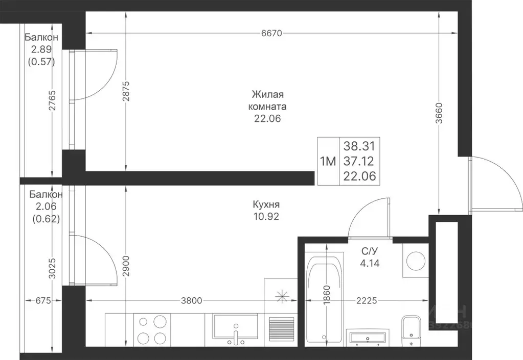 1-к кв. Татарстан, Казань Мой Ритм жилой комплекс, ПК14 (38.31 м) - Фото 1