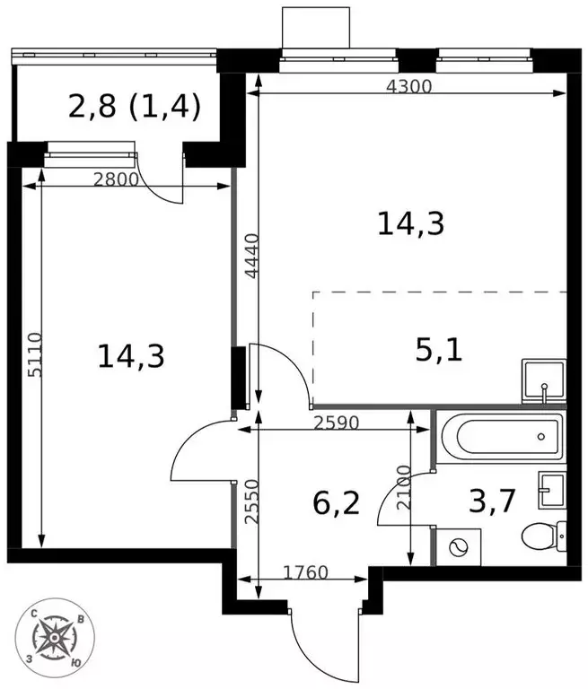 2-комнатная квартира: деревня Сапроново, Донская улица, 7 (45 м) - Фото 2