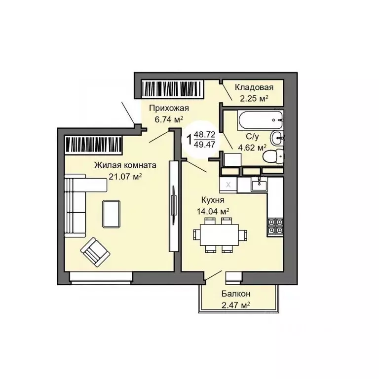 1-к кв. Орловская область, Орел Межквартальная ул., 3 (49.6 м) - Фото 1