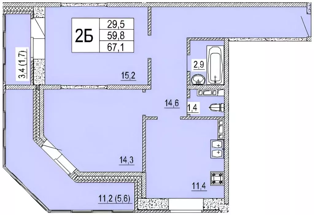 Квартира, 2 комнаты, 60 м - Фото 1